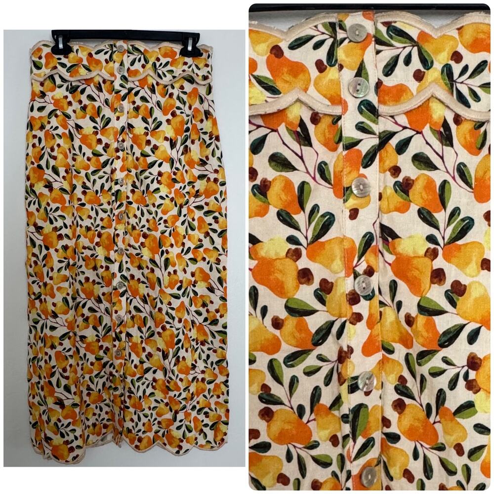 Farm Rio Scallop Hem, Button Down Skirt